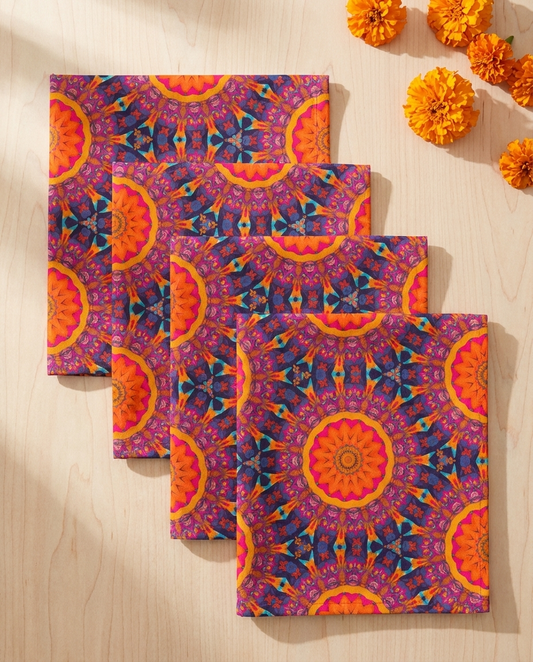 Fiery Mosaic Magic dinner napkins, set of four, elongated fold