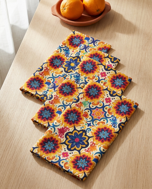 Majorcan Mosaic Splendor dinner napkins, set of four, elongated fold