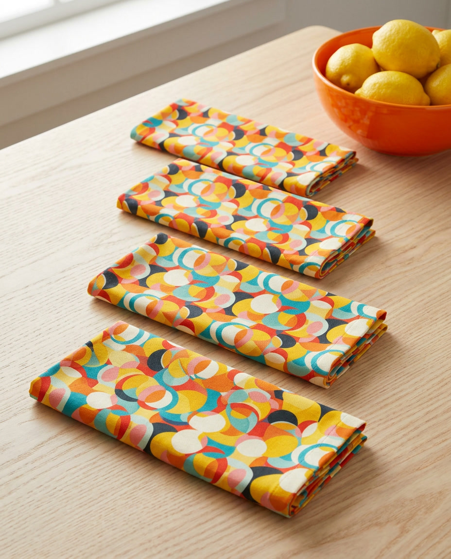 Mod Circle Medley dinner napkins, set of four, elongated fold