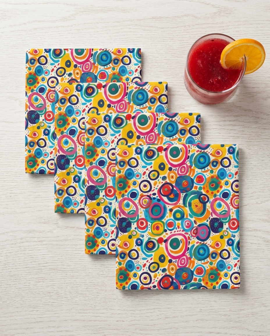 Pop Art Swirls cocktail napkins, set of four, with drink for scale
