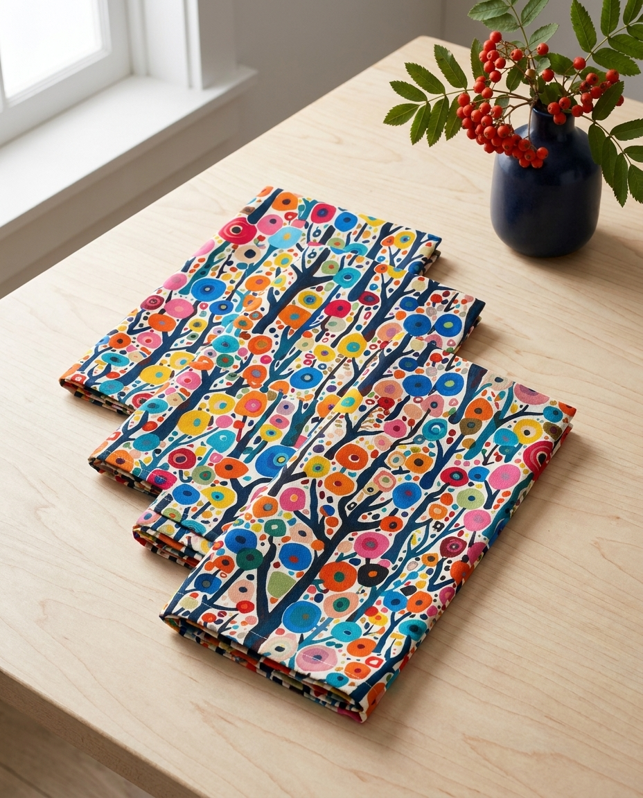 Poppy Forest dinner napkins, set of four, elongated fold