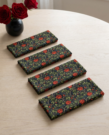Red Red Rose dinner napkins, set of four, elongated fold