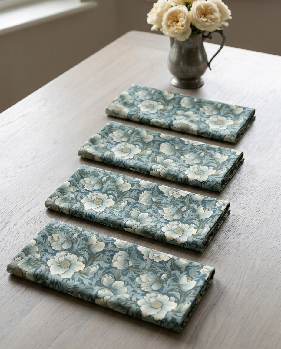 Timeless Teal English Garden dinner napkins, set of four, elongated fold