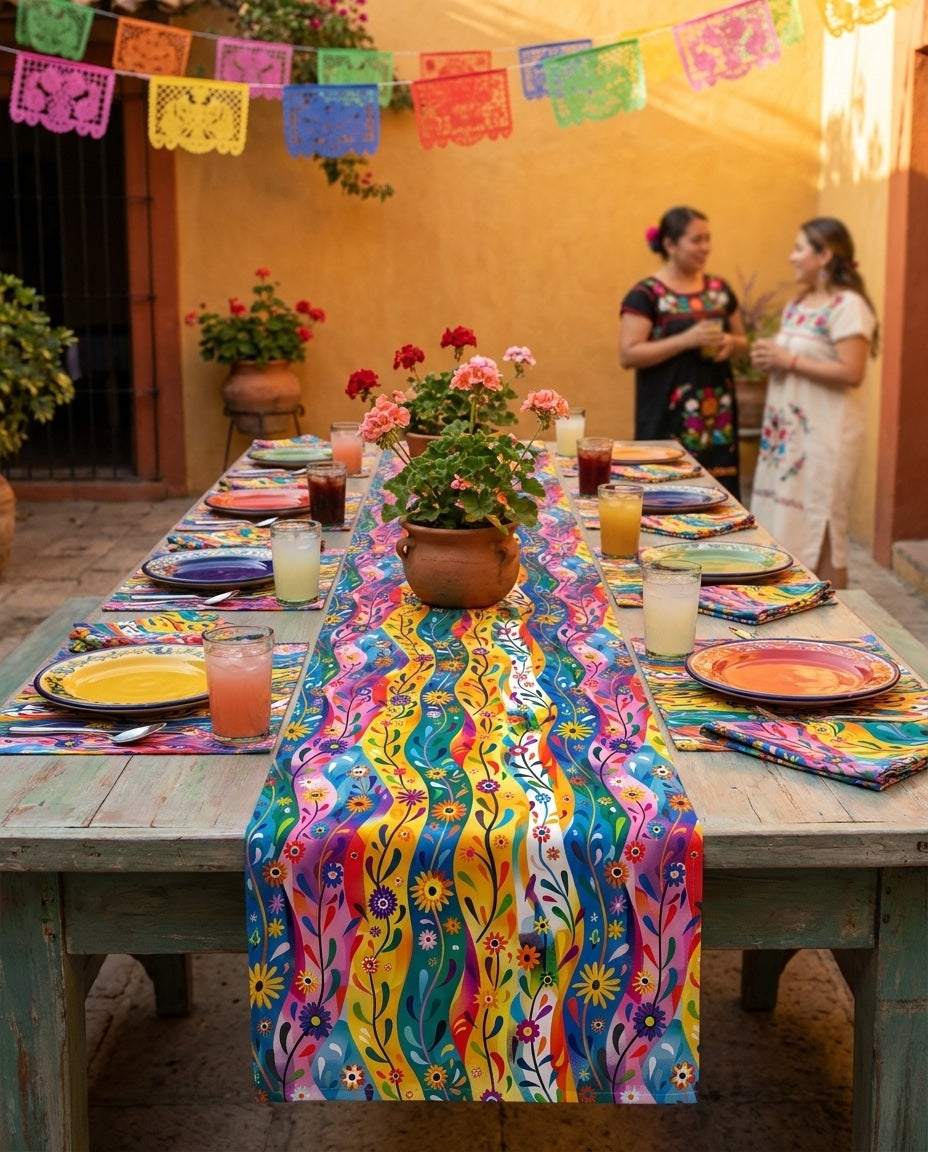Floral Rhythms placemat styled with the matching table runner and napkins