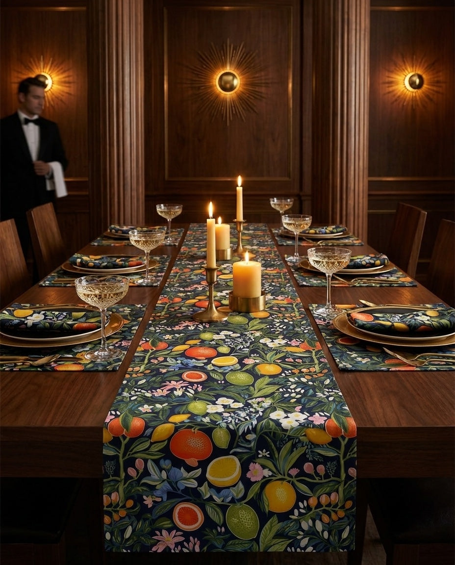 Magical Fruitiness napkins styled with the matching placemats and table runner