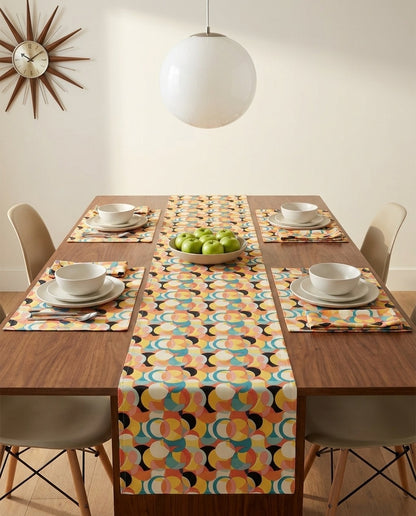 Mod Circle Medley placemat styled with the matching table runner and napkins