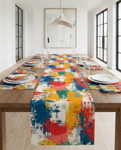 Paint Splash Palette napkins styled with the matching placemats and table runner