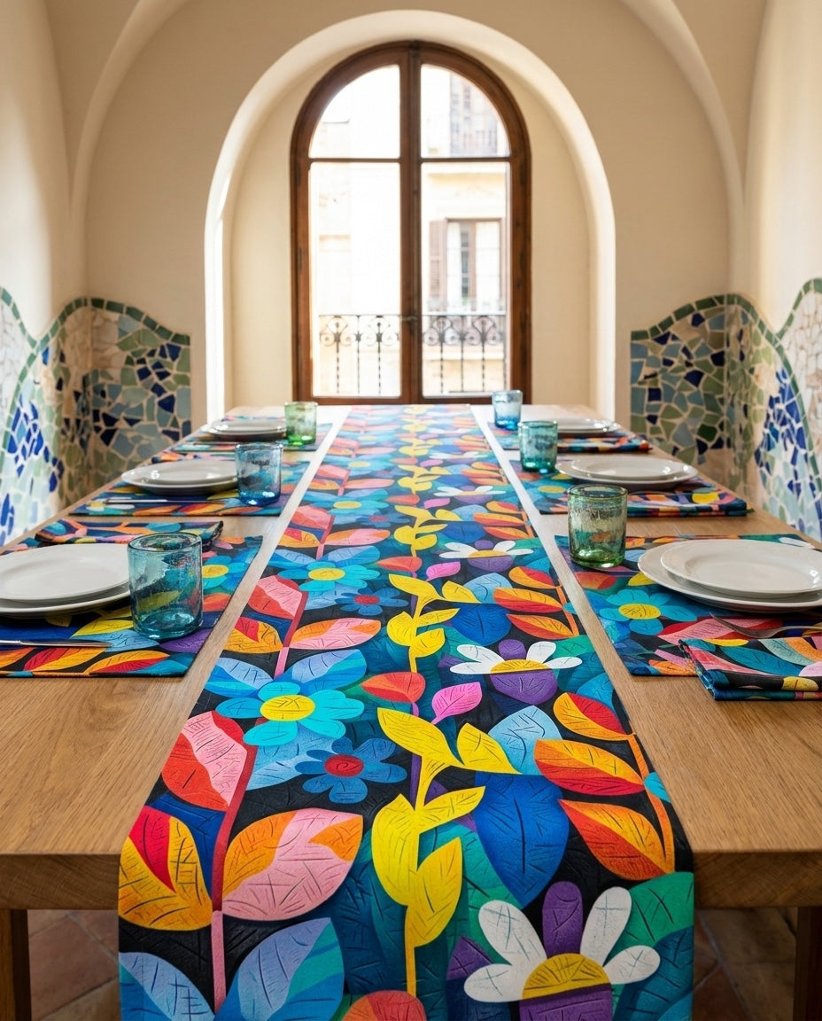 Rhapsody in Bloom napkins styled with the matching placemats and table runner