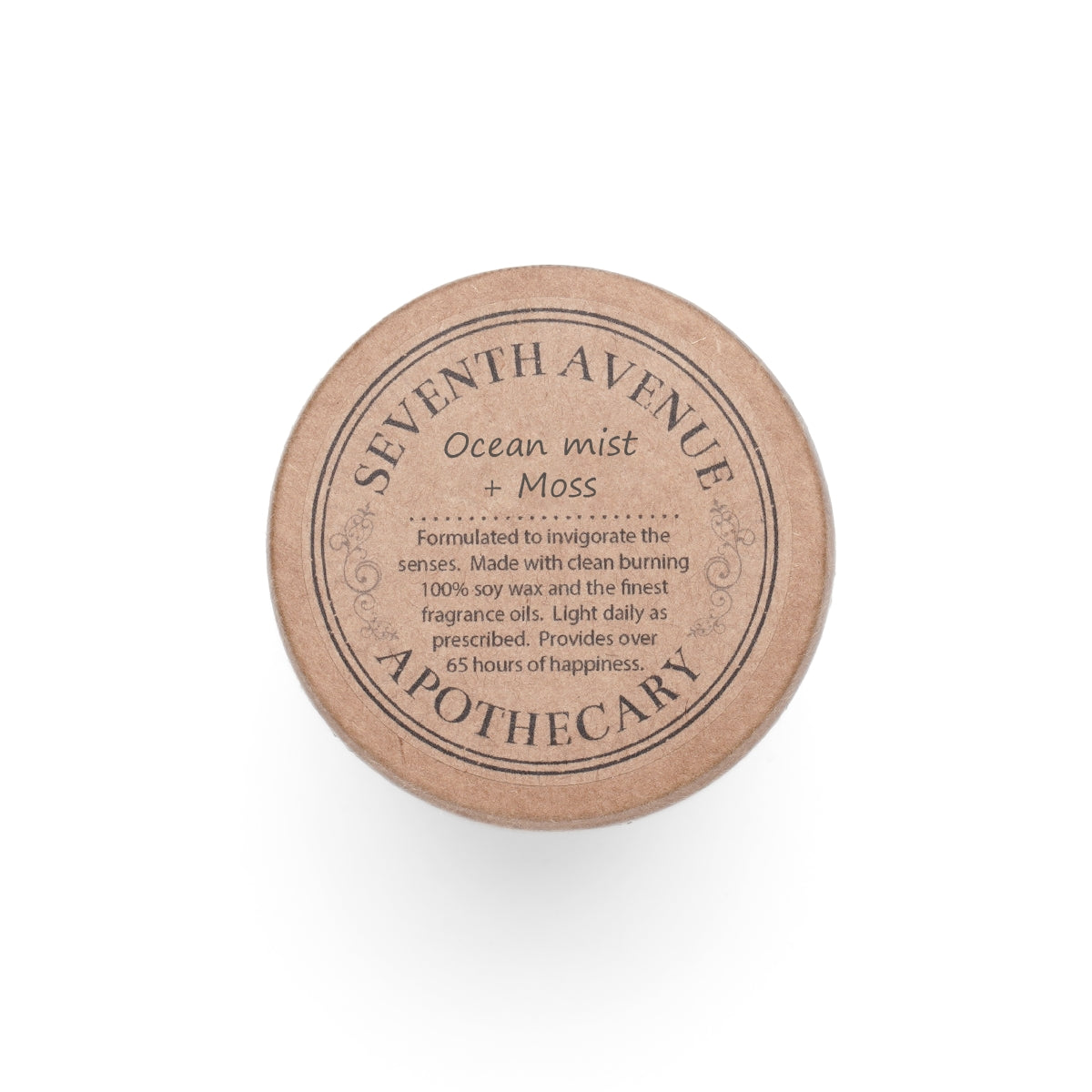 Lid label — Ocean Mist + Moss scent