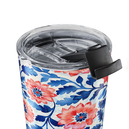 Whimsical Batik Blossoms insulated tumbler close-up